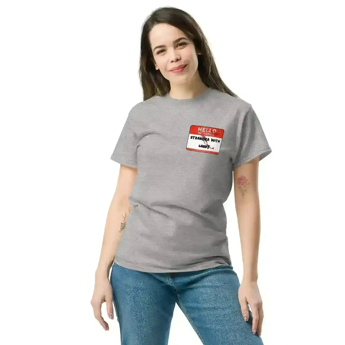 Hello My Name Is Stranger With Candy Unisex Tee - Halloween Dark Humor - Cady Creations