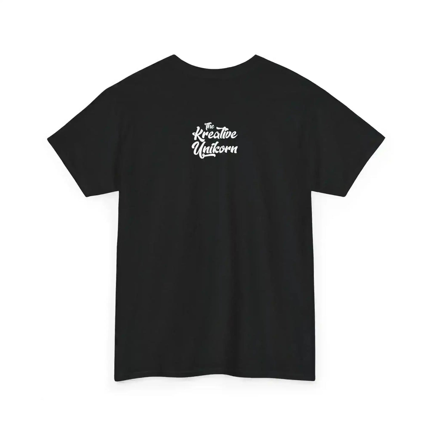 Black t-shirt with 'The Kreative Unicorn' logo on a white background