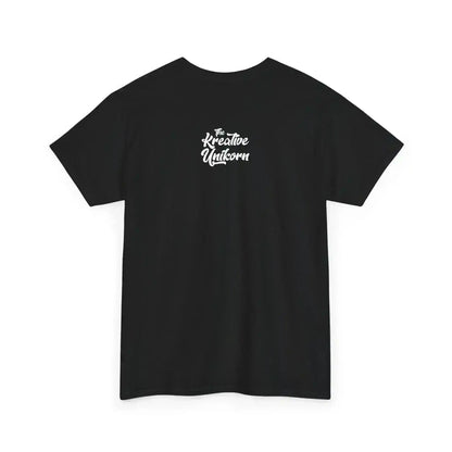 Black t-shirt with 'The Kreative Unicorn' logo on a white background