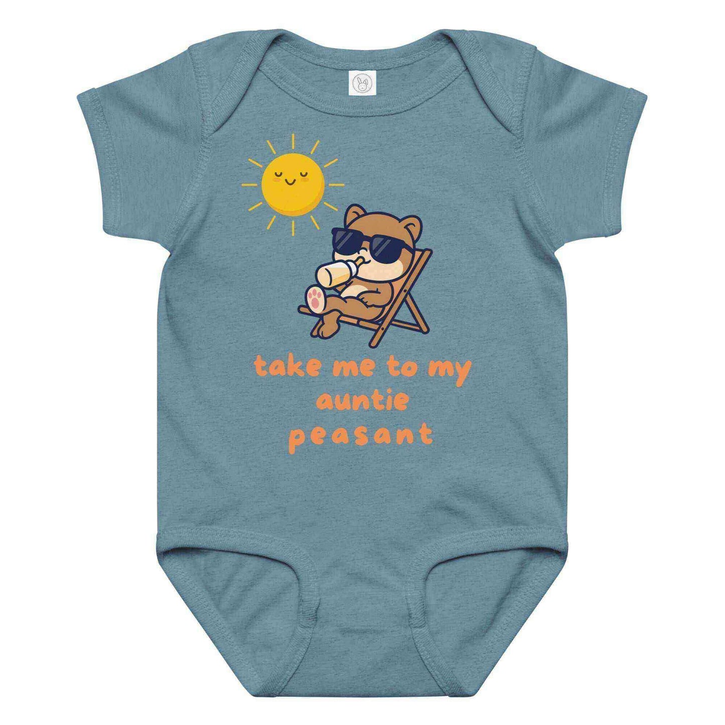 Take Me To My Auntie Peasant Cool Bear Baby Onesie - Cady Creations