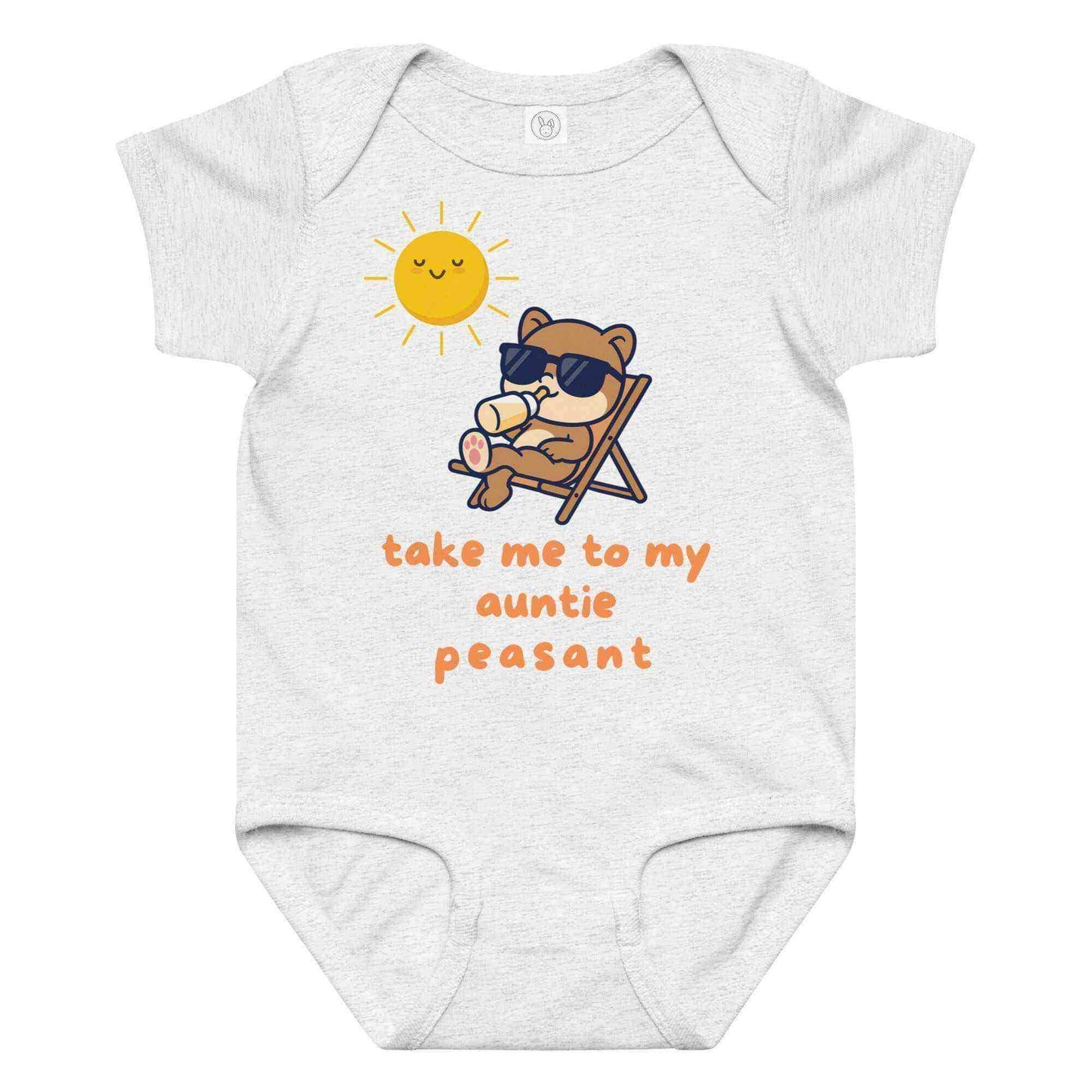 Take Me To My Auntie Peasant Cool Bear Baby Onesie - Cady Creations