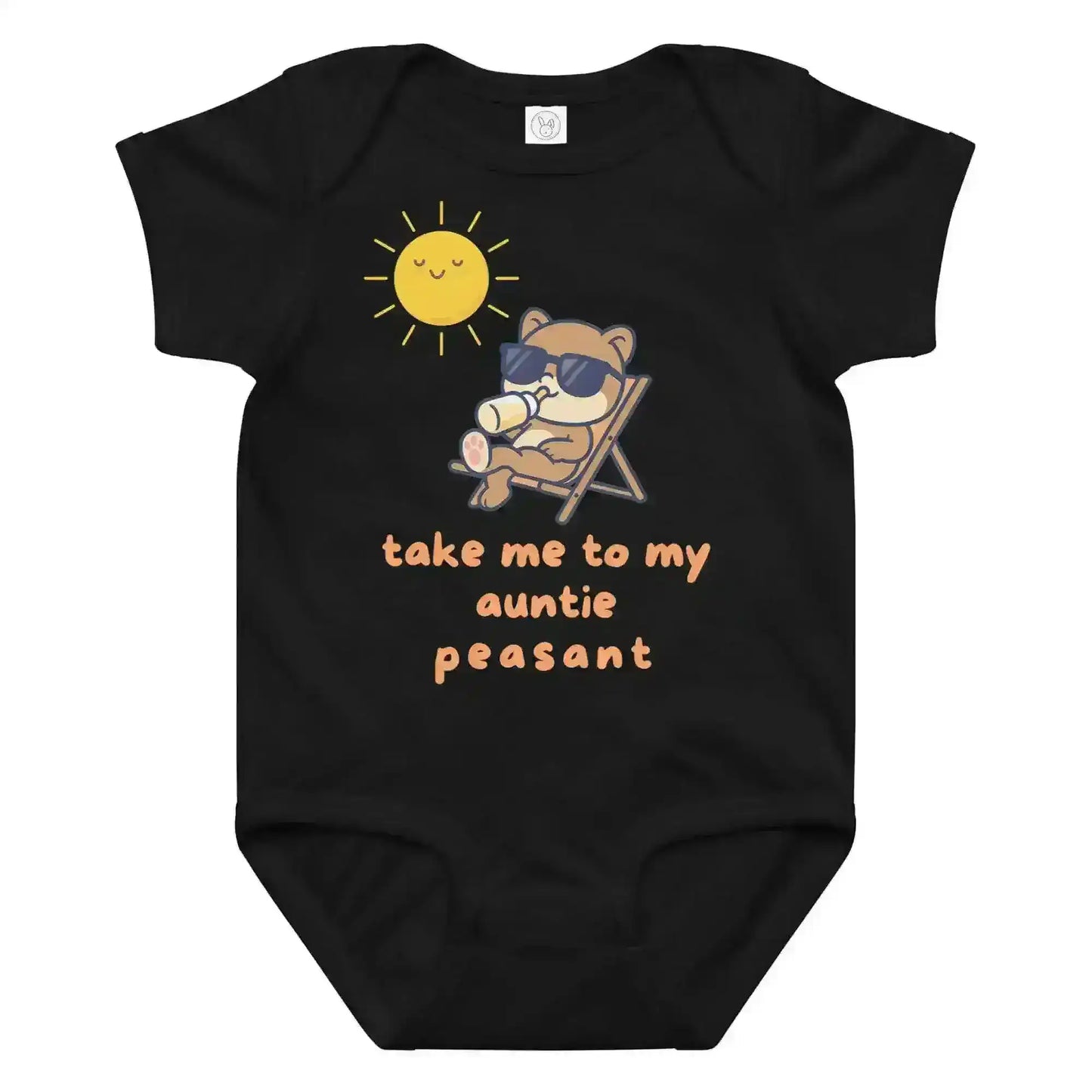 Take Me To My Auntie Peasant Cool Bear Baby Onesie - Cady Creations