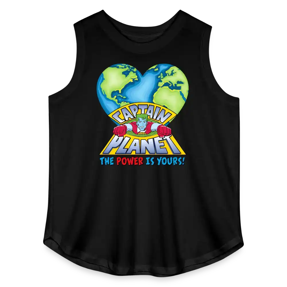 Black tank top with heart-shaped Earth, Captain Planet graphic, and text 'The Power is Yours!'