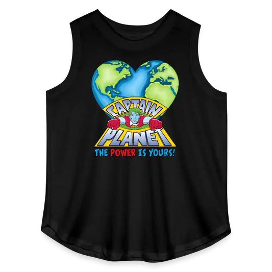 Black tank top with heart-shaped Earth, Captain Planet graphic, and text 'The Power is Yours!'
