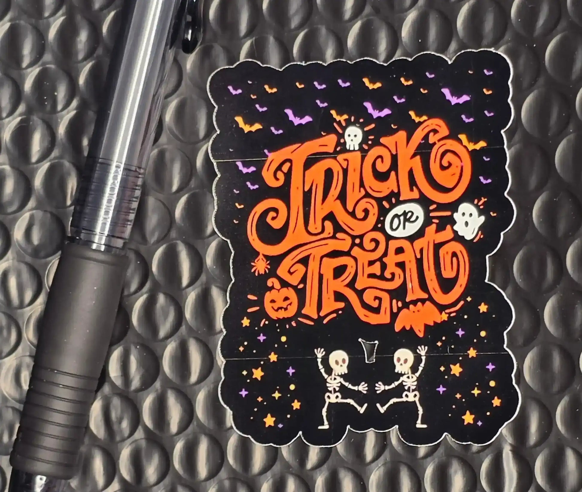 Trick or Treat Sticker | Halloween Dancing Skeletons | Holographic Option - Cady Creations