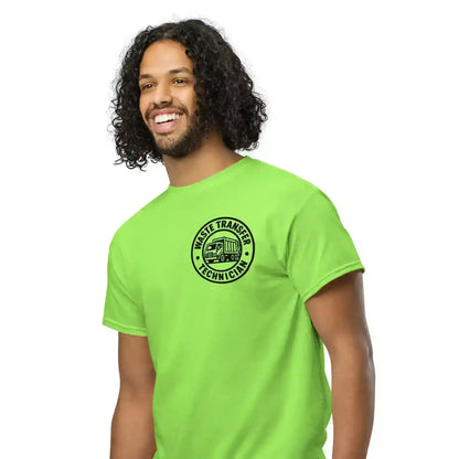 Waste Transfer Technician Tee – Funny Trash Guy Safety Green Shirt (Front & Back Print) - Cady Creations