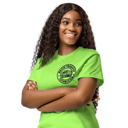 Waste Transfer Technician Tee – Funny Trash Guy Safety Green Shirt (Front & Back Print) - Cady Creations