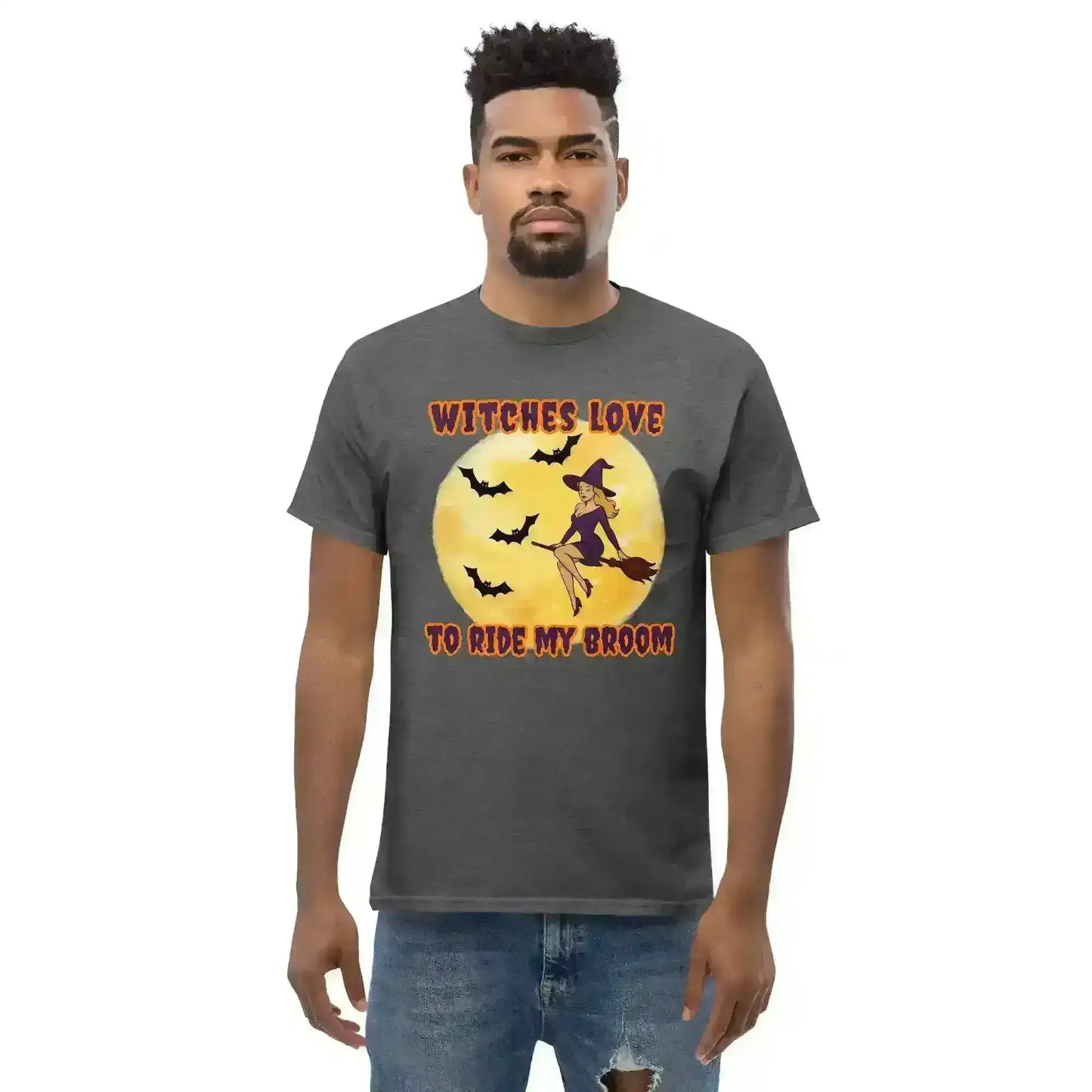 Witches Love To Ride My Broom Unisex Tee - Spooky Halloween Humor - Cady Creations