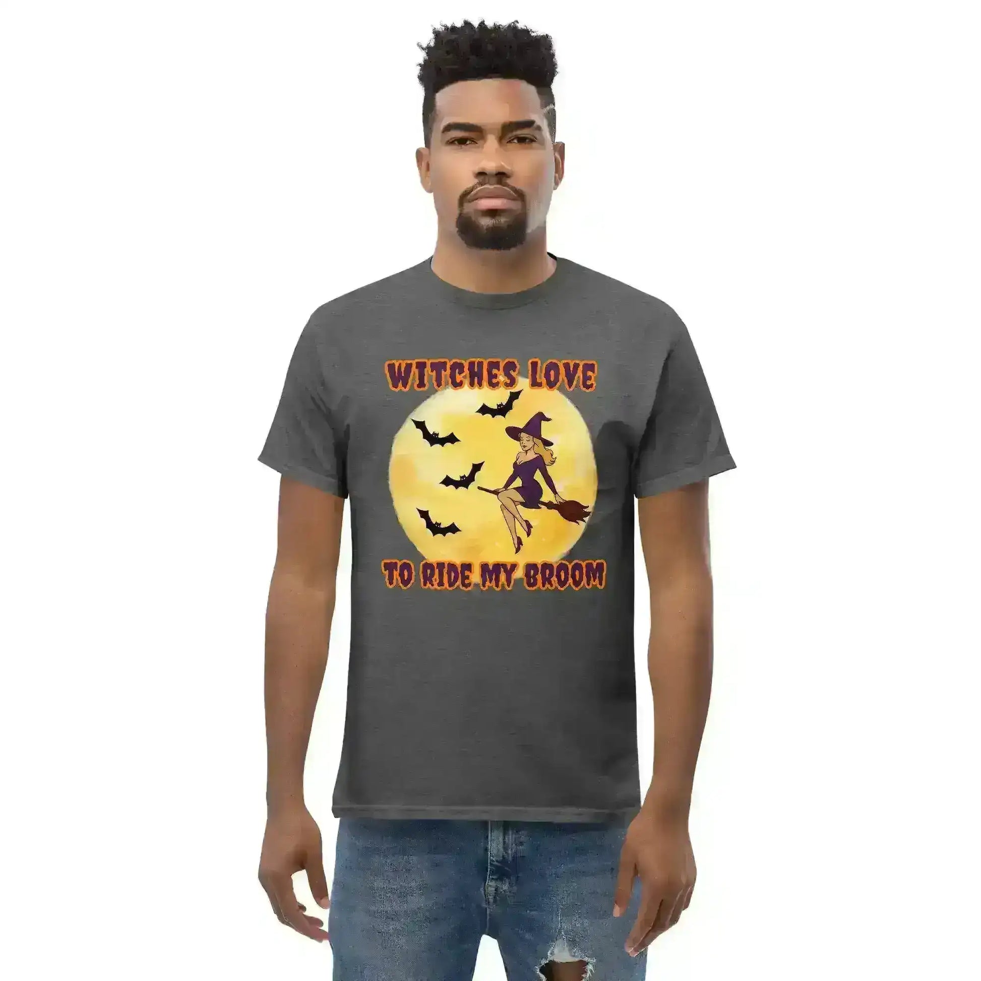 Witches Love To Ride My Broom Unisex Tee - Spooky Halloween Humor - Cady Creations