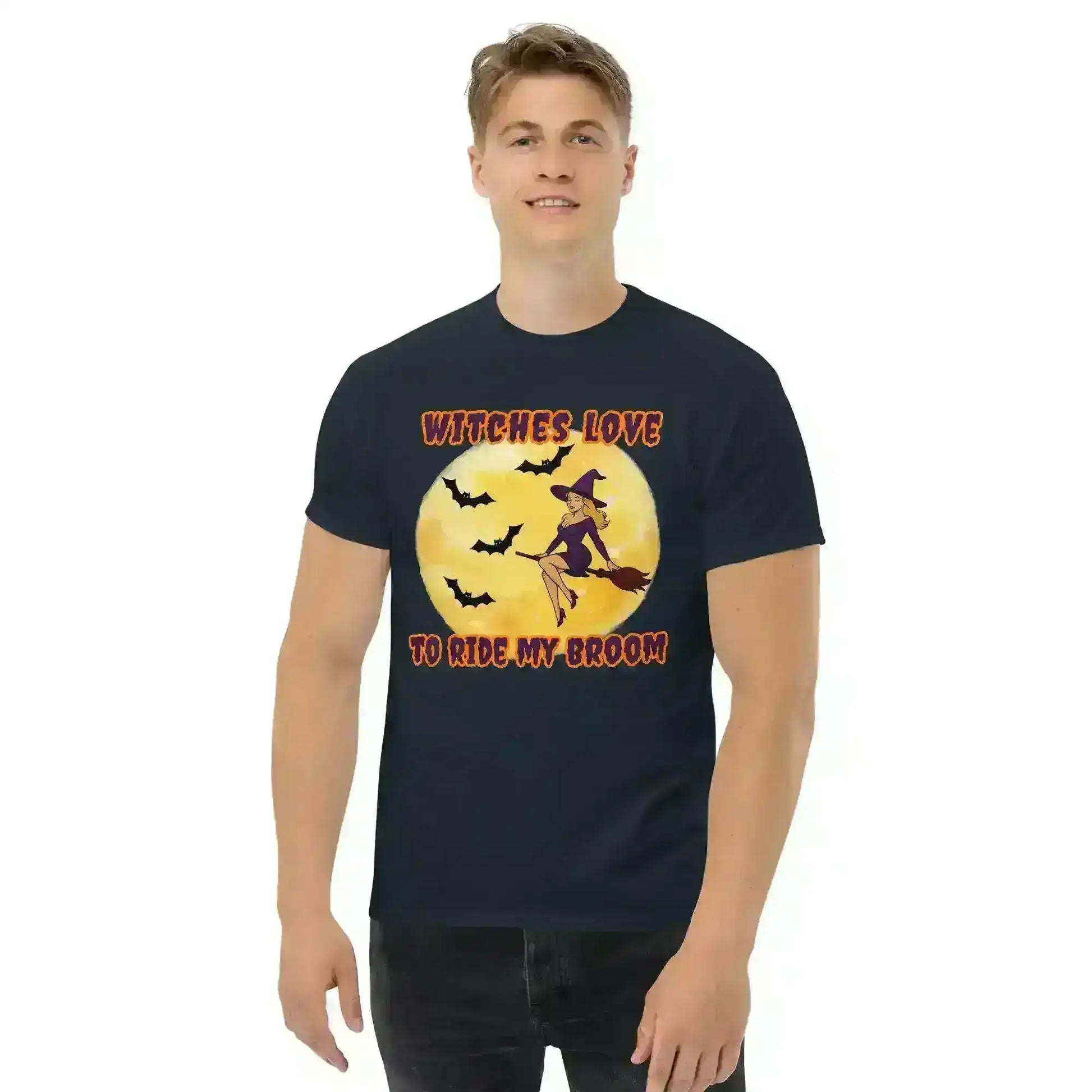 Witches Love To Ride My Broom Unisex Tee - Spooky Halloween Humor - Cady Creations
