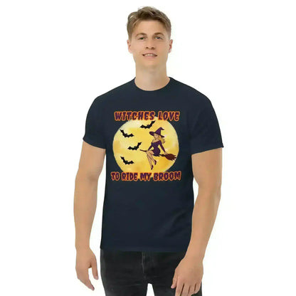 Witches Love To Ride My Broom Unisex Tee - Spooky Halloween Humor - Cady Creations