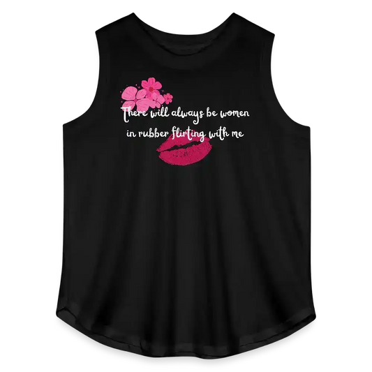 Women In Rubber Flirting Rent Inspired Curvy Relaxed Tank Top - black