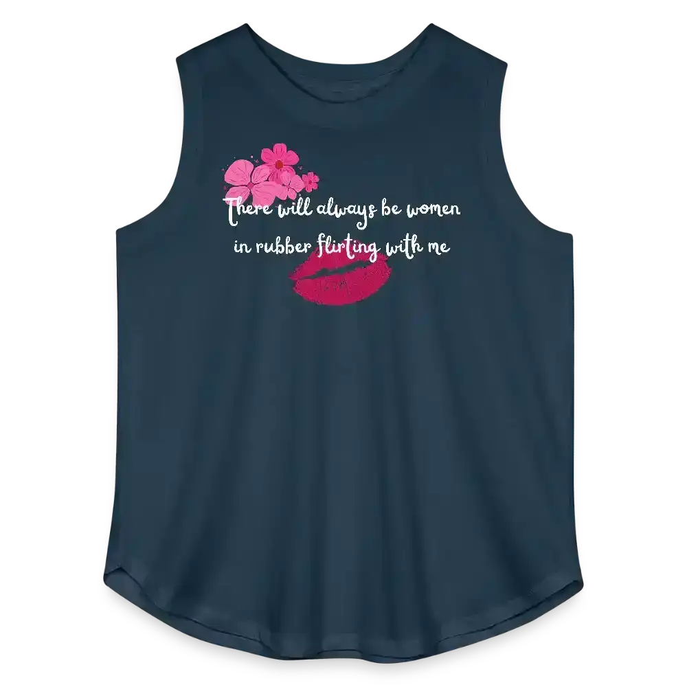 Women In Rubber Flirting Rent Inspired Curvy Relaxed Tank Top - denim