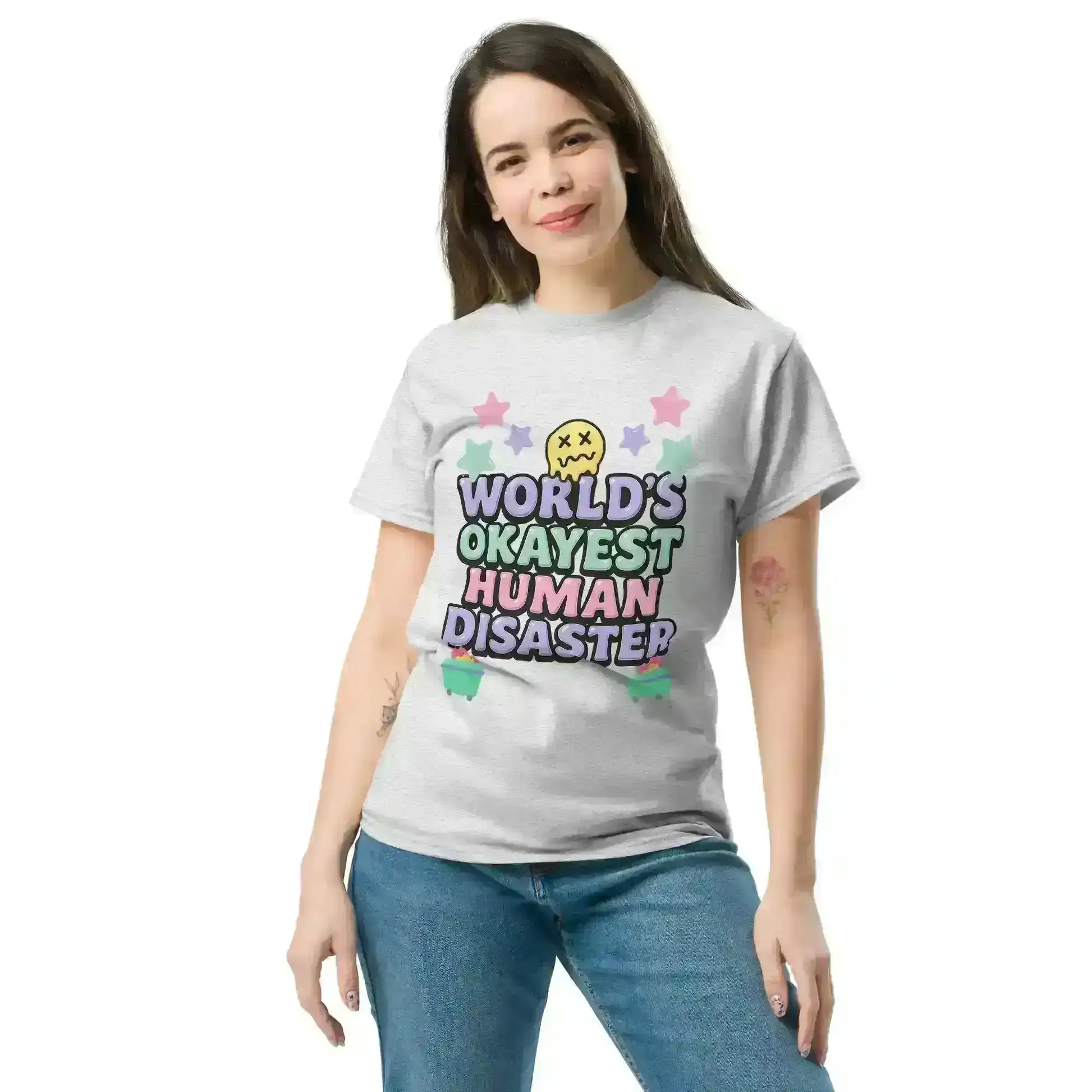 World's Okayest Human Disaster Unisex Tee - Wit & Whimsy Collection - Cady Creations