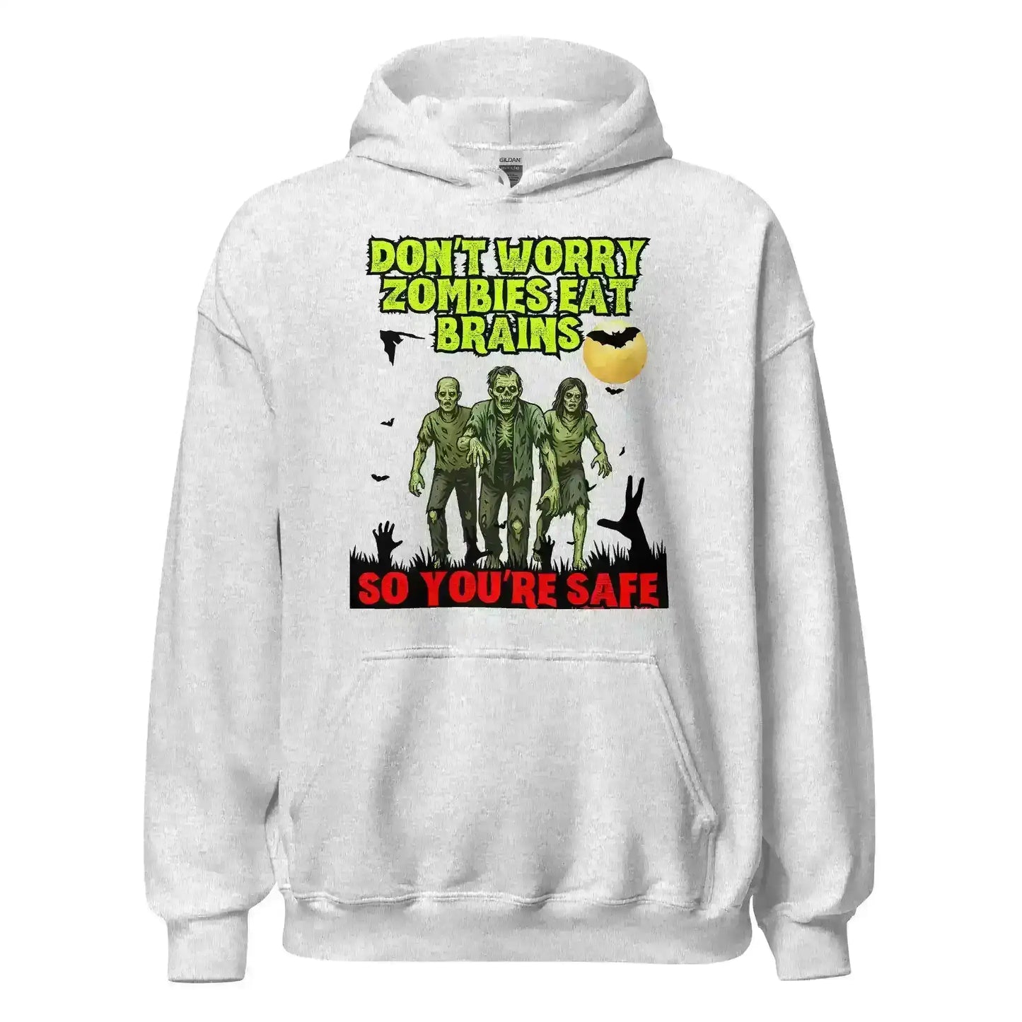 Don't Worry Zombies Eat Brains So You're Safe Pullover Hoodie - Halloween Insult Humor - Cady Creations