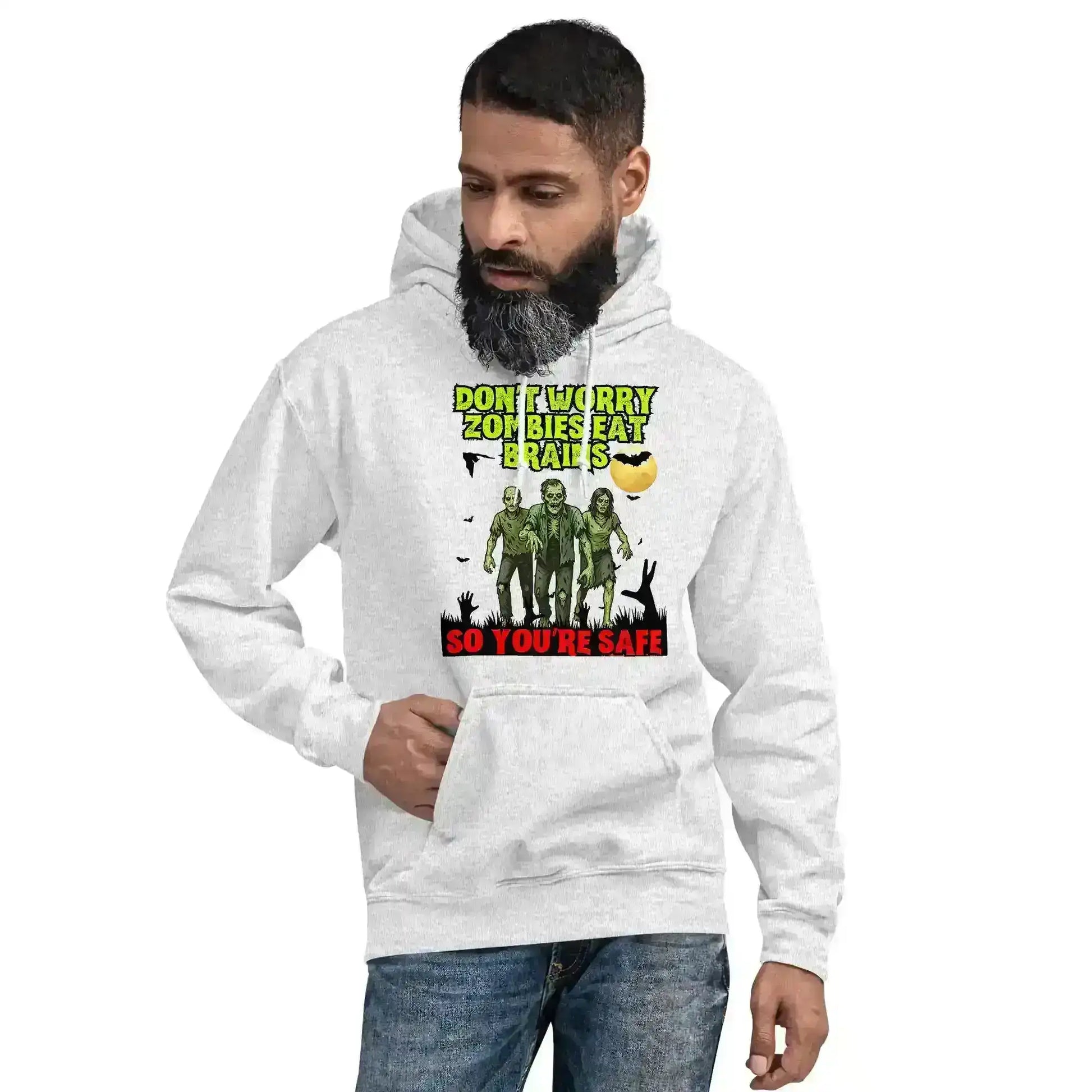 Don't Worry Zombies Eat Brains So You're Safe Pullover Hoodie - Halloween Insult Humor - Cady Creations