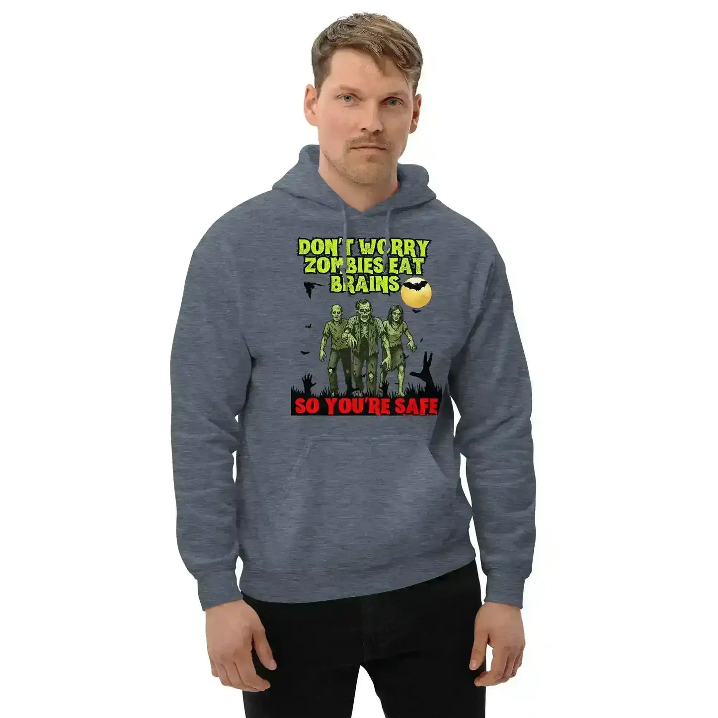 Don't Worry Zombies Eat Brains So You're Safe Pullover Hoodie - Halloween Insult Humor - Cady Creations