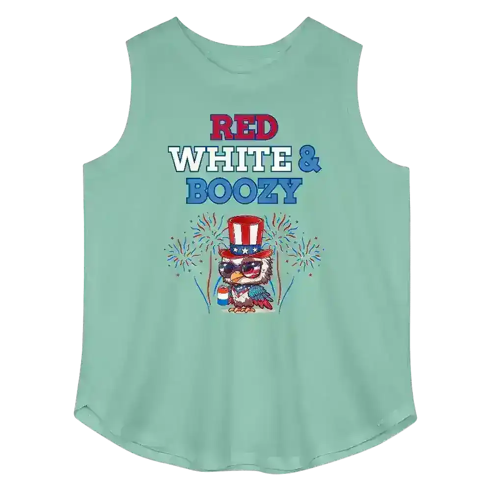 Red White & Boozy Patriotic Eagle July 4th Curvy Relaxed Tank - Cady Creations
