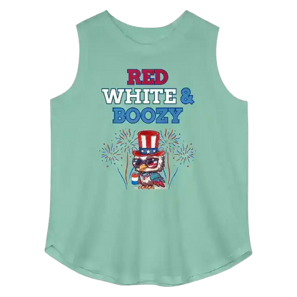 Red White & Boozy Patriotic Eagle July 4th Curvy Relaxed Tank - Cady Creations