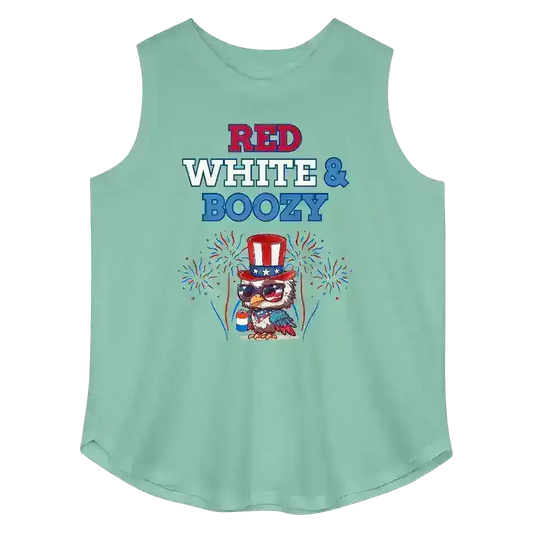 Red White & Boozy Patriotic Eagle July 4th Curvy Relaxed Tank - Cady Creations