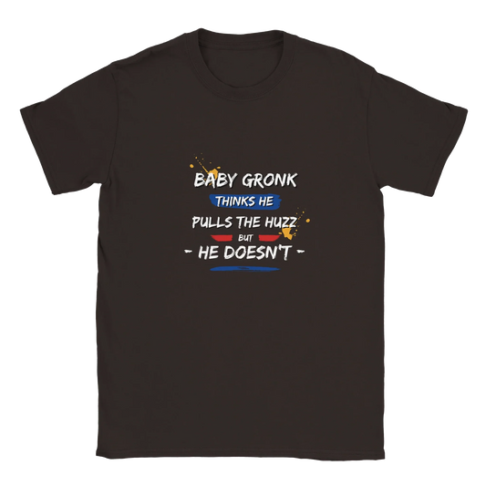 Baby Gronk graphic tee with humorous text about confidence and youth culture.