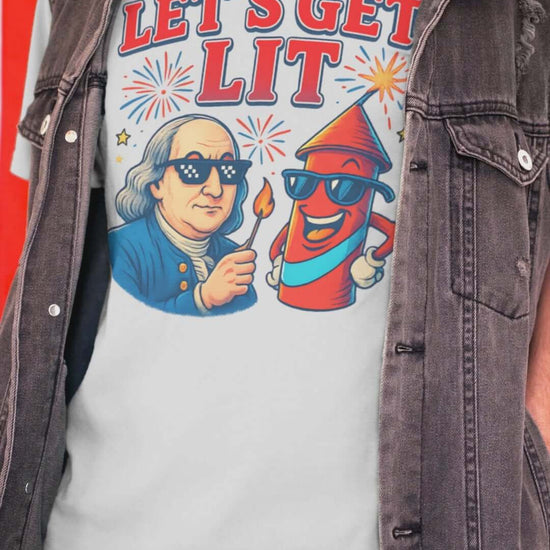 Let's Get Lit Benjamin Franklin July 4th Humor Unisex Tee - Cady Creations-Cady Creations