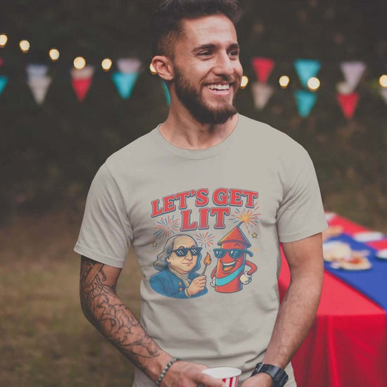 Let's Get Lit Benjamin Franklin July 4th Humor Unisex Tee - Cady Creations-Cady Creations