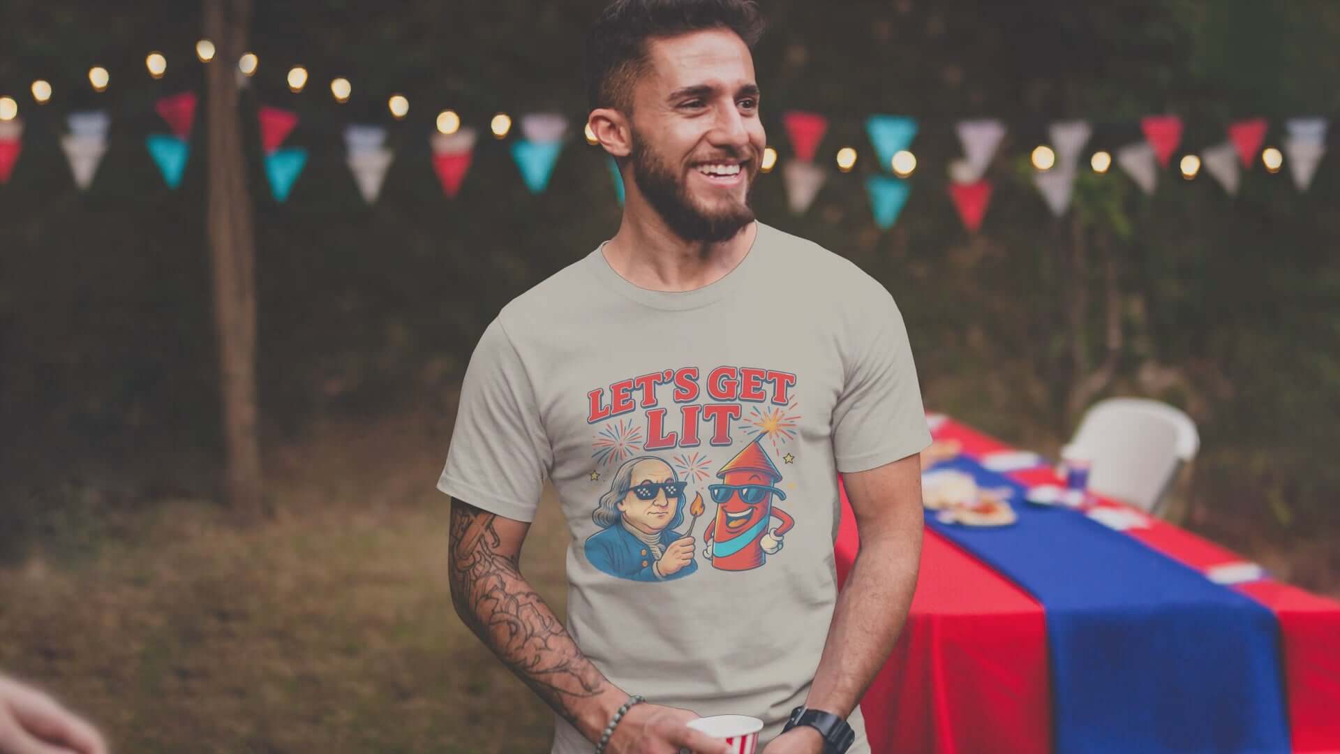 Let's Get Lit Benjamin Franklin July 4th Humor Unisex Tee - Cady Creations-Cady Creations
