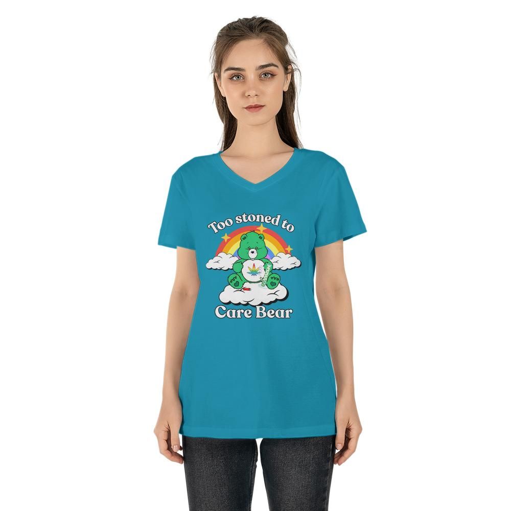 Too Stoned to Care Bear - Women’s Relaxed Jersey V-Neck Tee