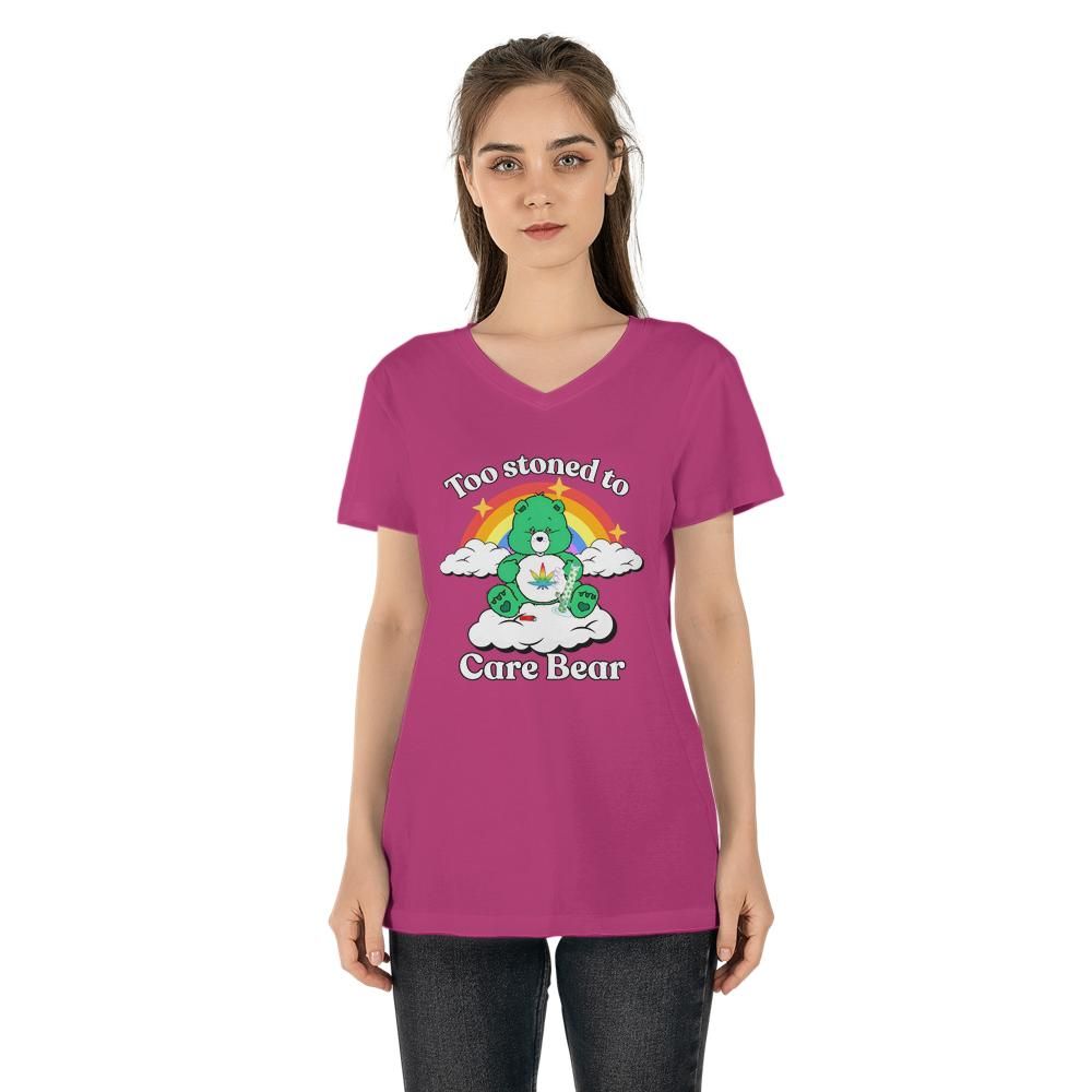 Too Stoned to Care Bear - Women’s Relaxed Jersey V-Neck Tee