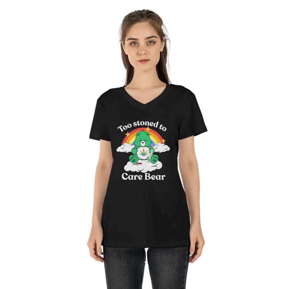 Too Stoned to Care Bear - Women’s Relaxed Jersey V-Neck Tee