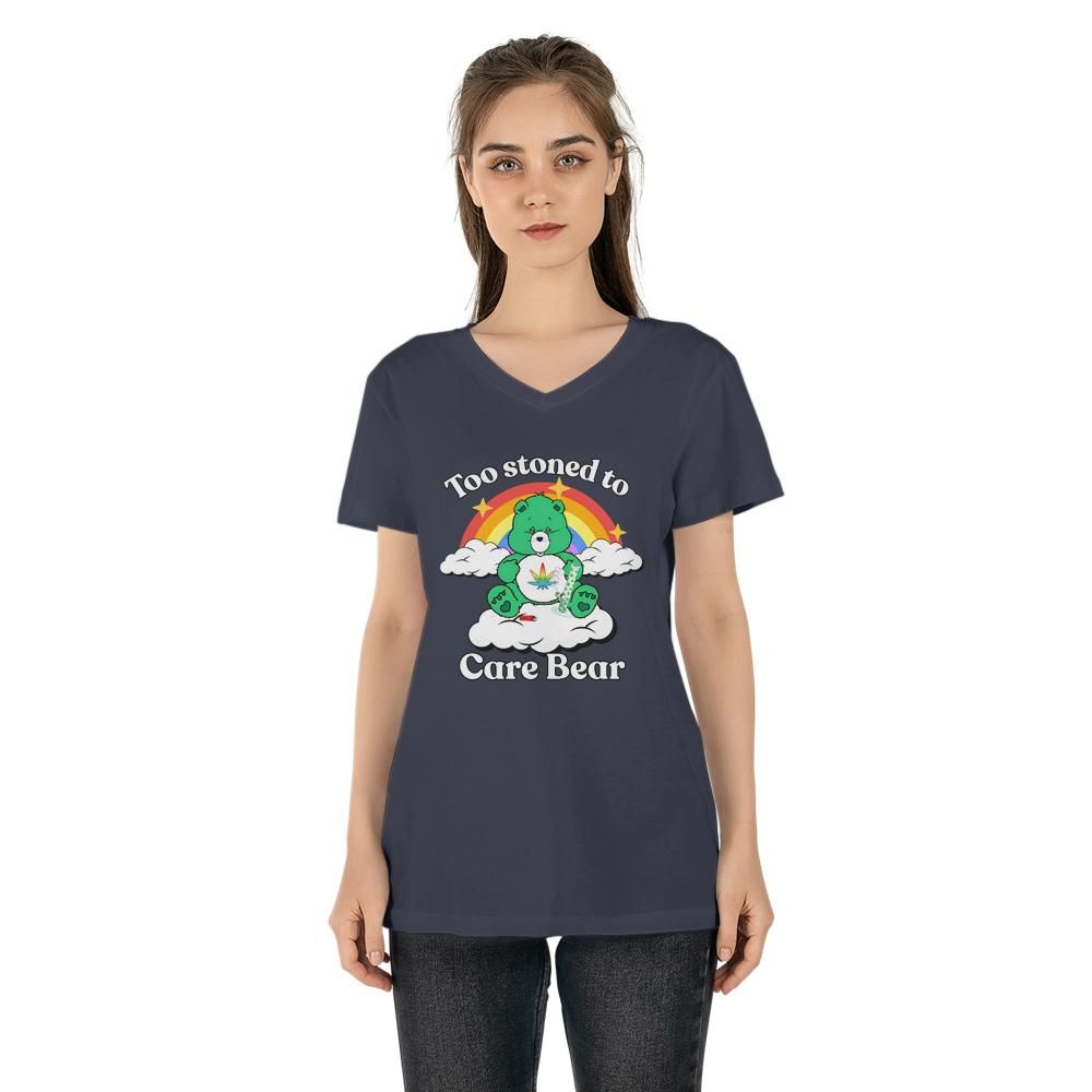 Too Stoned to Care Bear - Women’s Relaxed Jersey V-Neck Tee