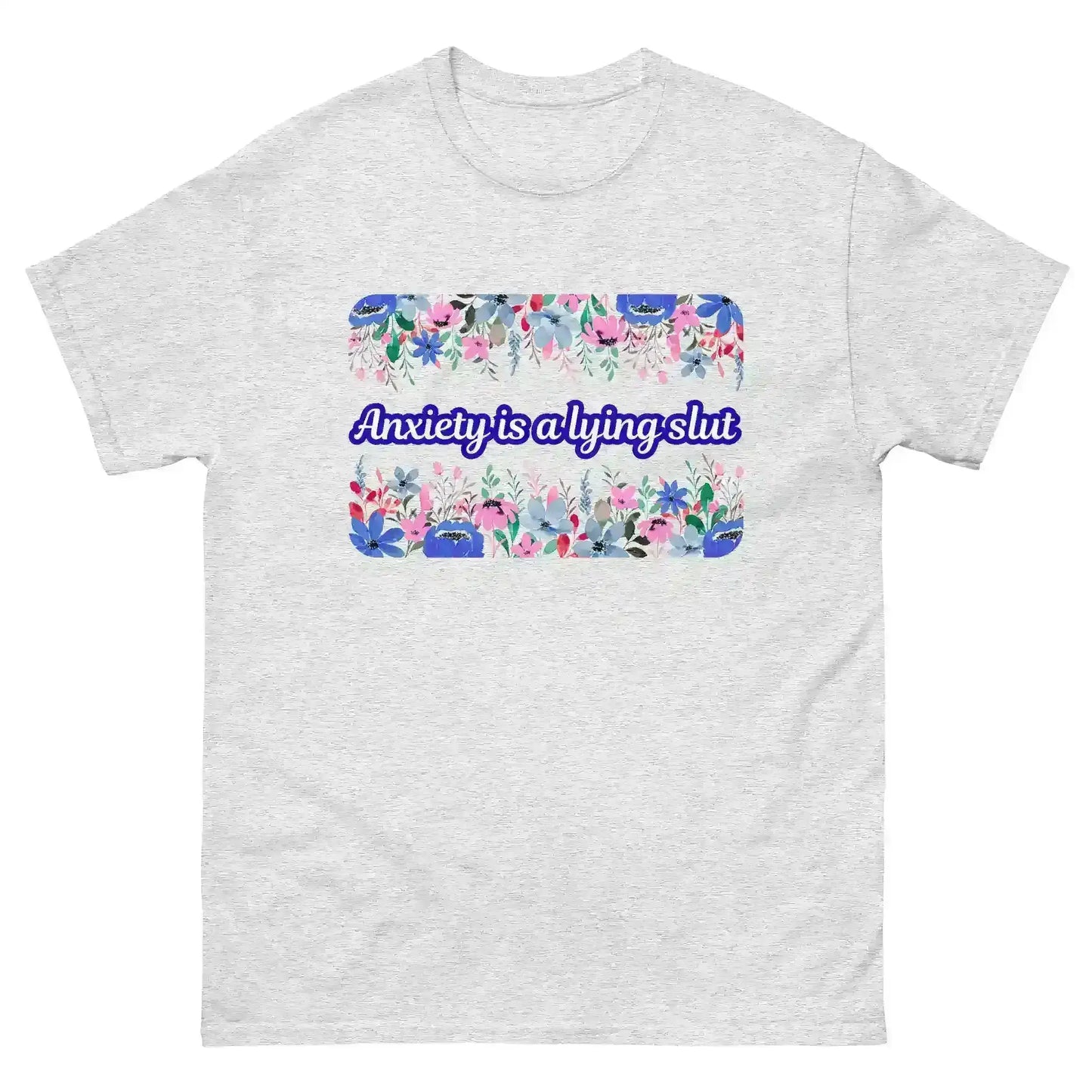 Unisex ash gray graphic tee with colorful floral design and bold text, Cady Creations