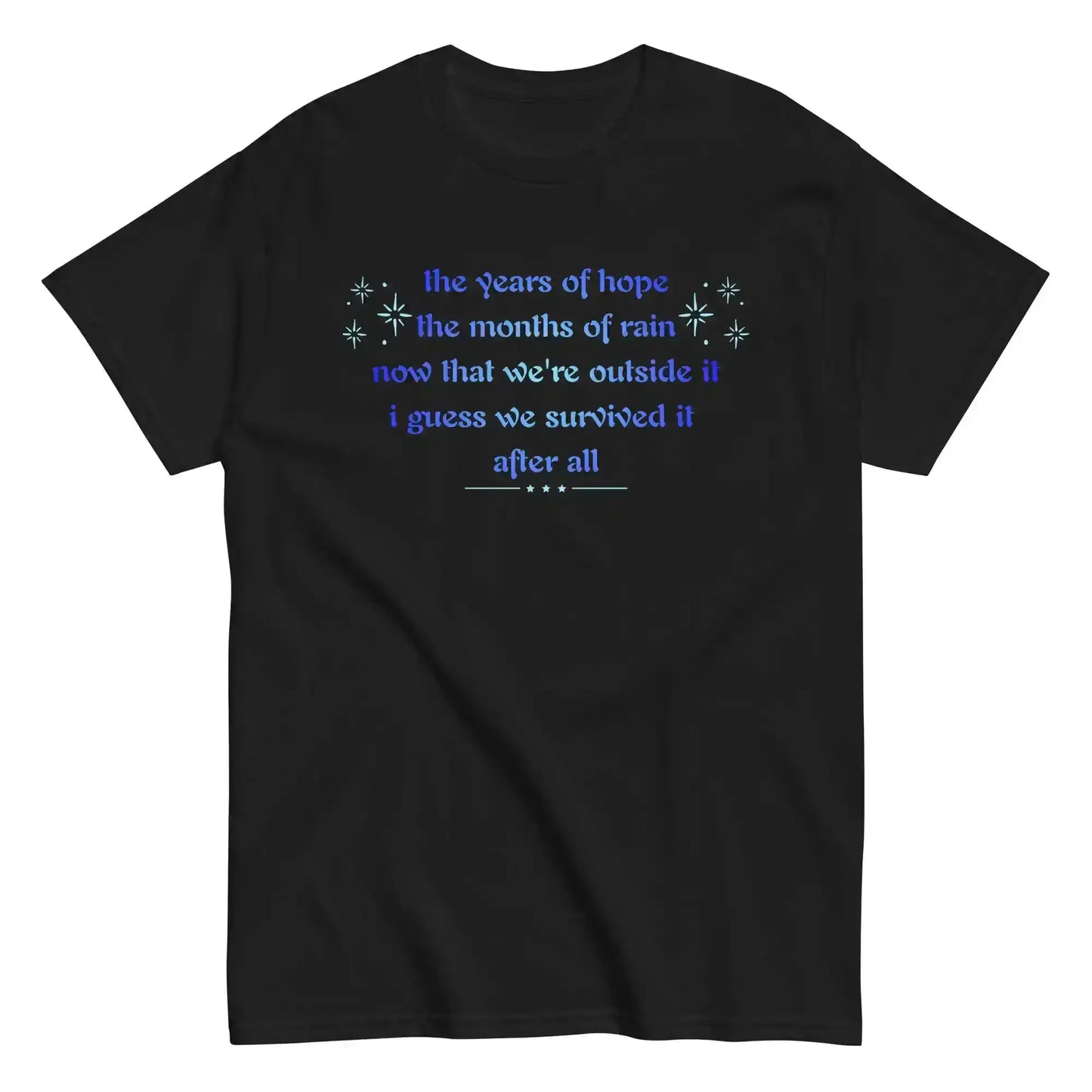 Black unisex graphic tee with blue inspirational text, Cady Creations classic t-shirt front