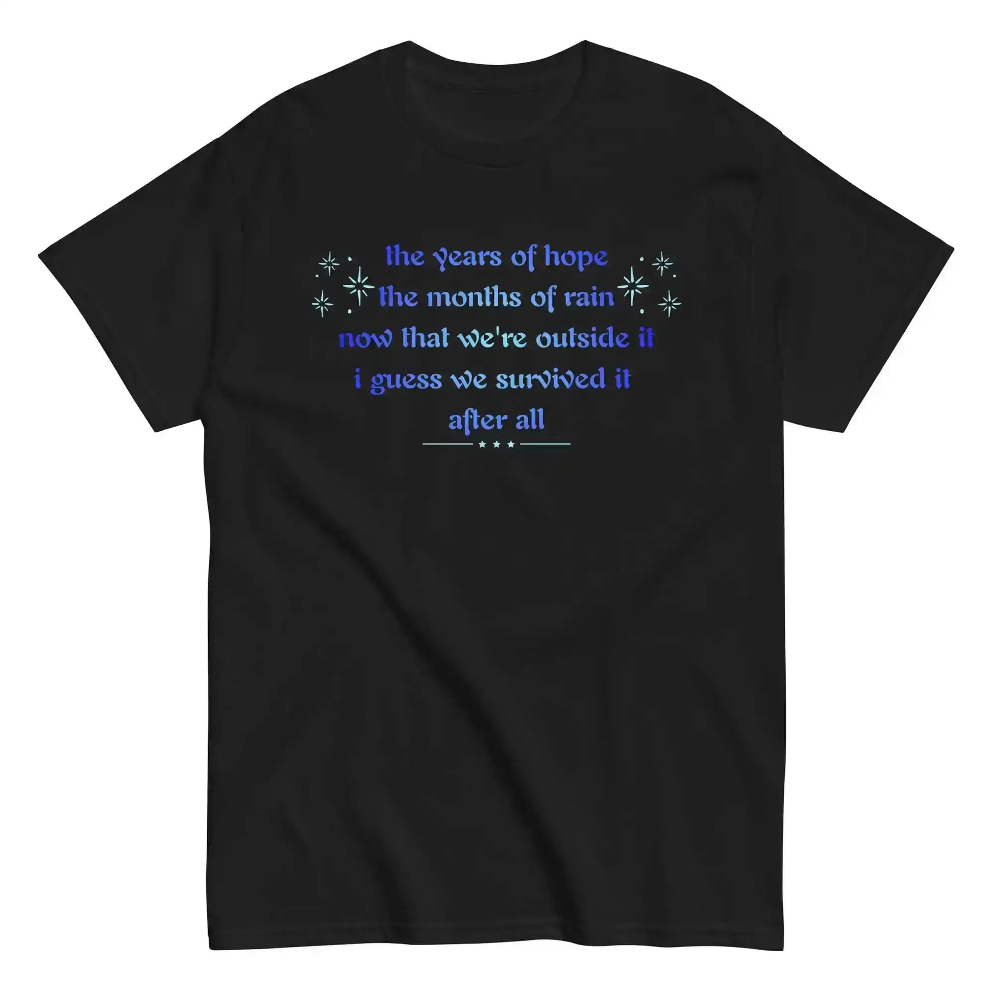 Black unisex graphic tee with blue inspirational text, Cady Creations classic t-shirt front