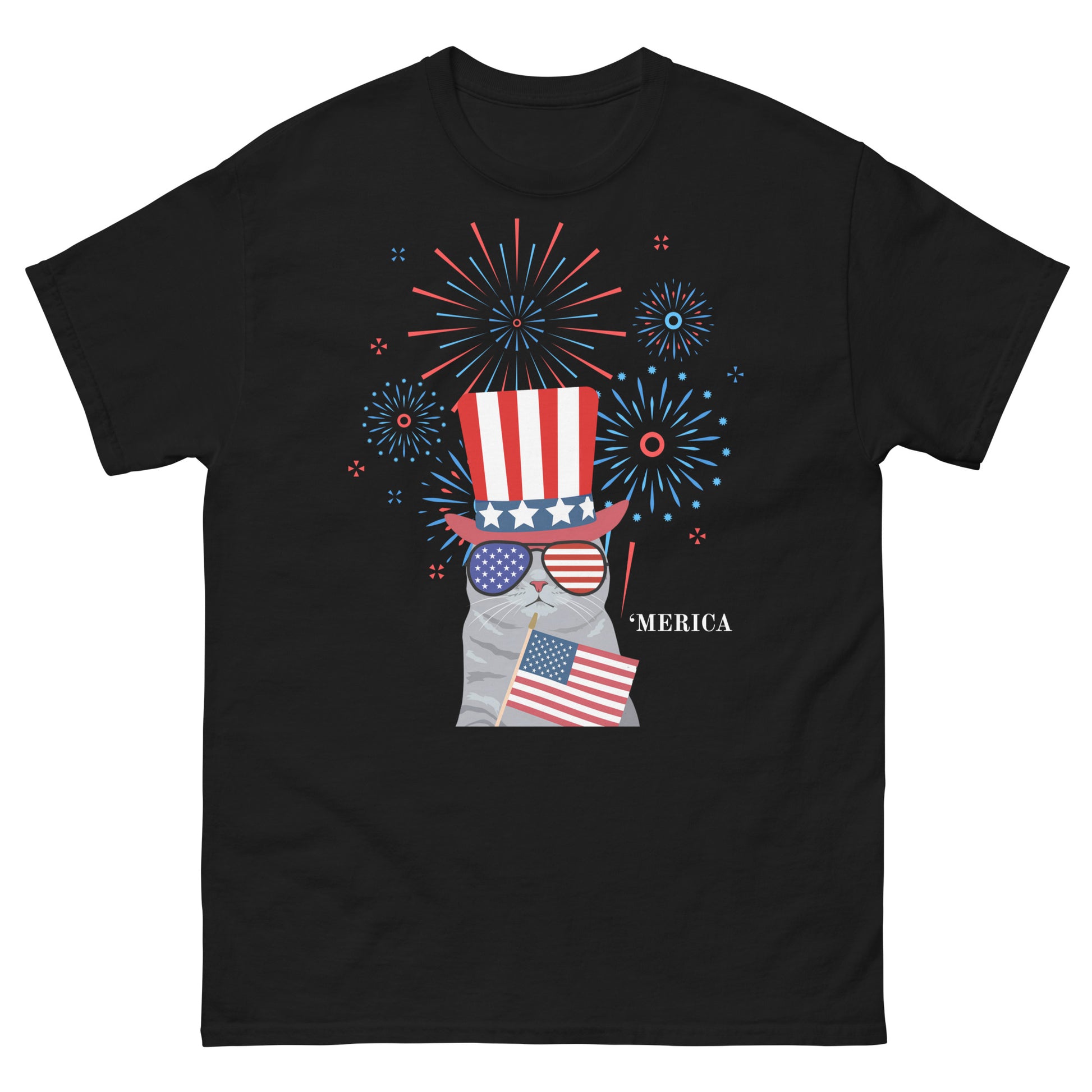 Patriotic Firework Cat - Unisex Tee - Cady Creations
