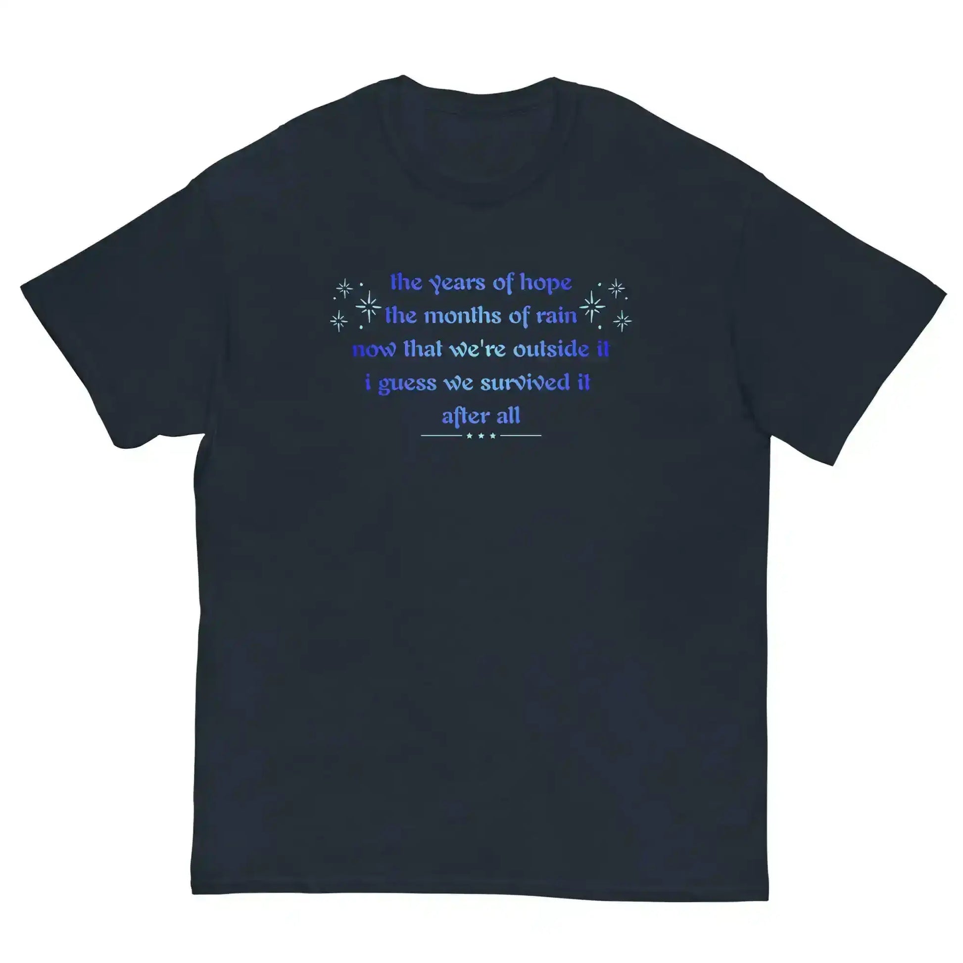 Unisex navy graphic tee with blue inspirational quote, Cady Creations classic shirt