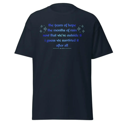 Navy unisex classic tee with blue inspirational text graphic by Cady Creations