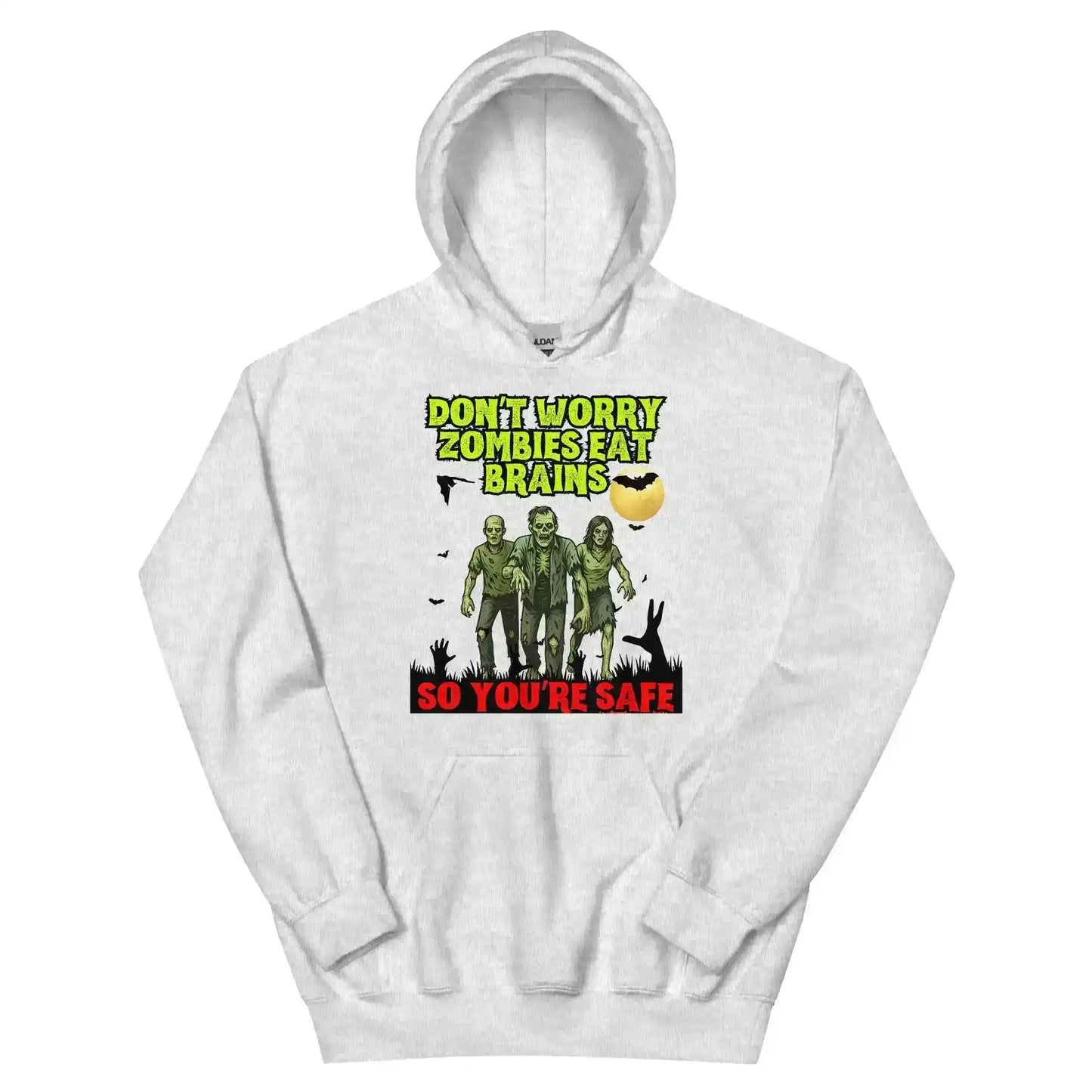 Don't Worry Zombies Eat Brains So You're Safe Pullover Hoodie - Halloween Insult Humor - Cady Creations