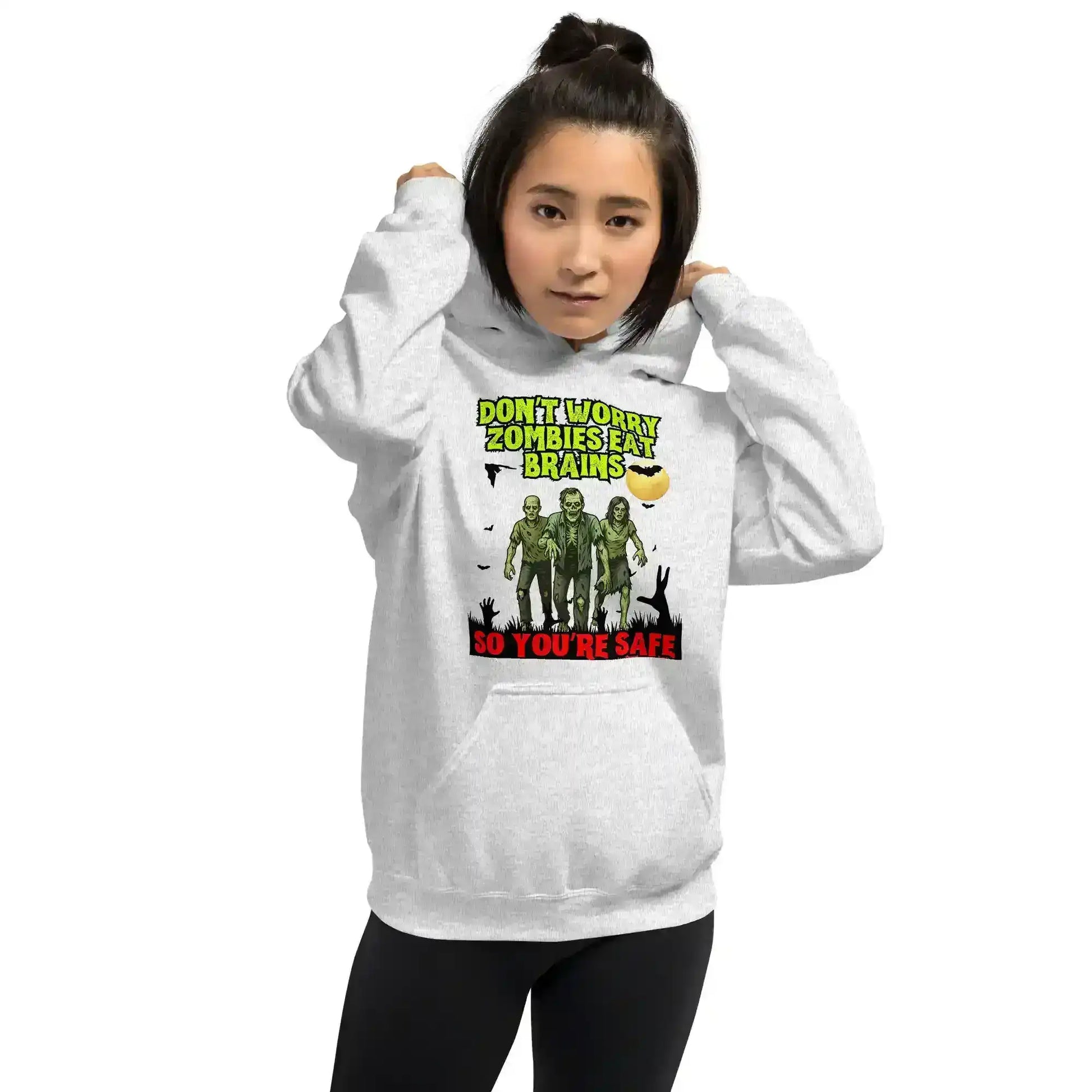 Don't Worry Zombies Eat Brains So You're Safe Pullover Hoodie - Halloween Insult Humor - Cady Creations