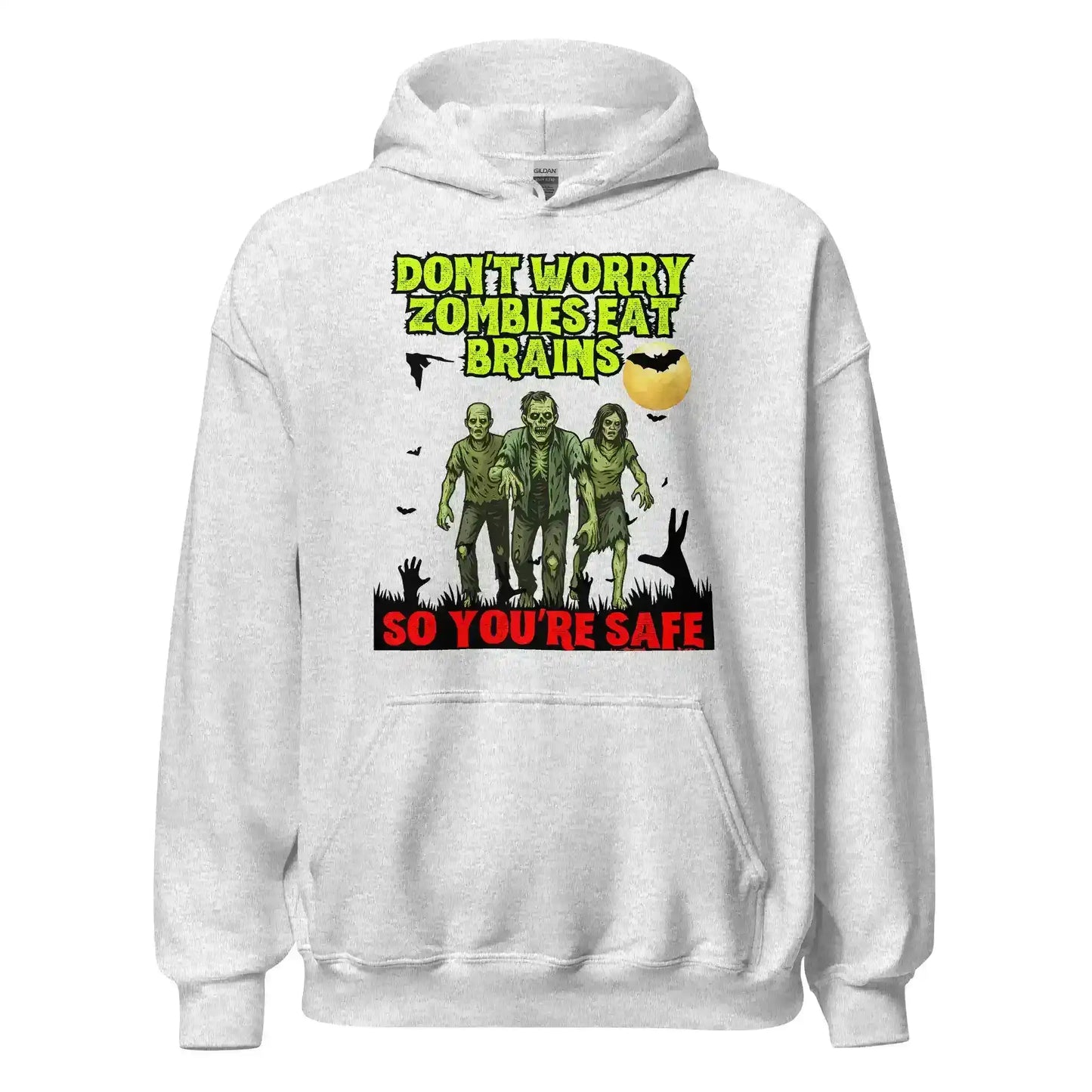 Don't Worry Zombies Eat Brains So You're Safe Pullover Hoodie - Halloween Insult Humor - Cady Creations