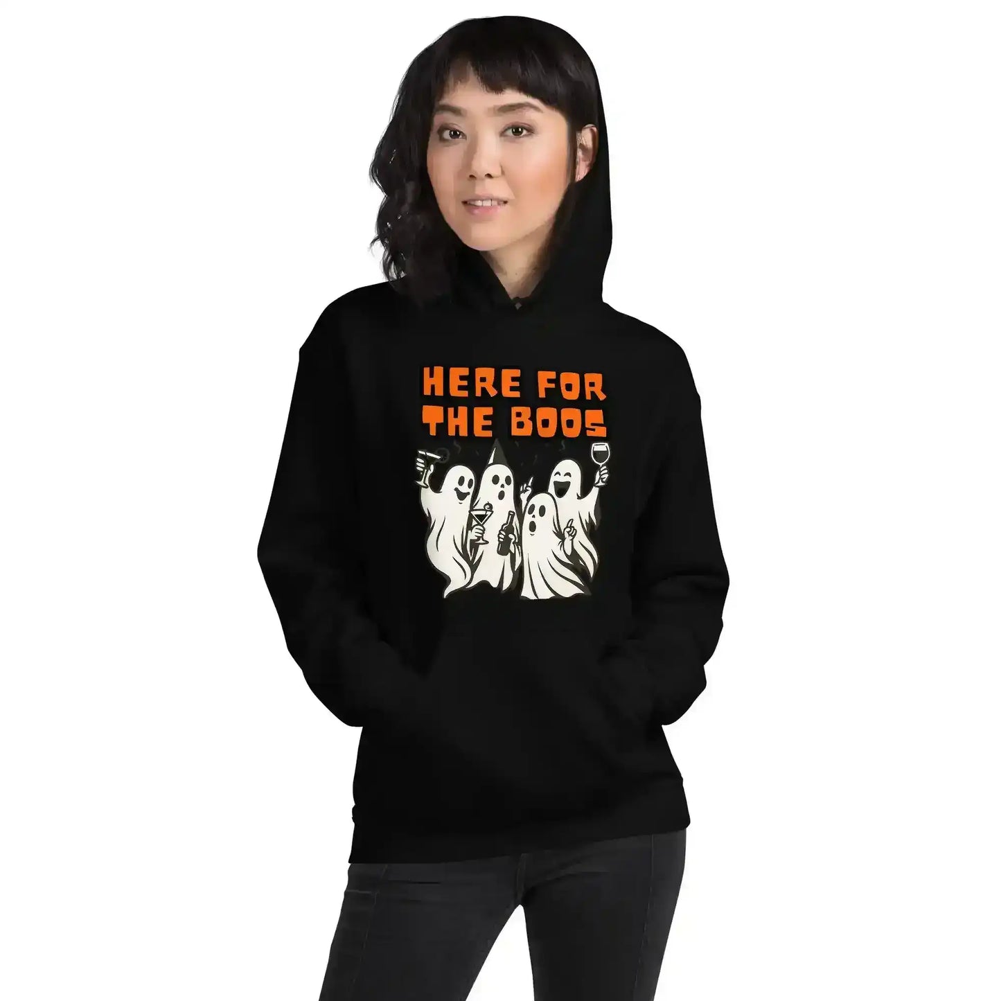 Here For The Boos Pullover Hoodie - Halloween Drinking Humor - Cady Creations