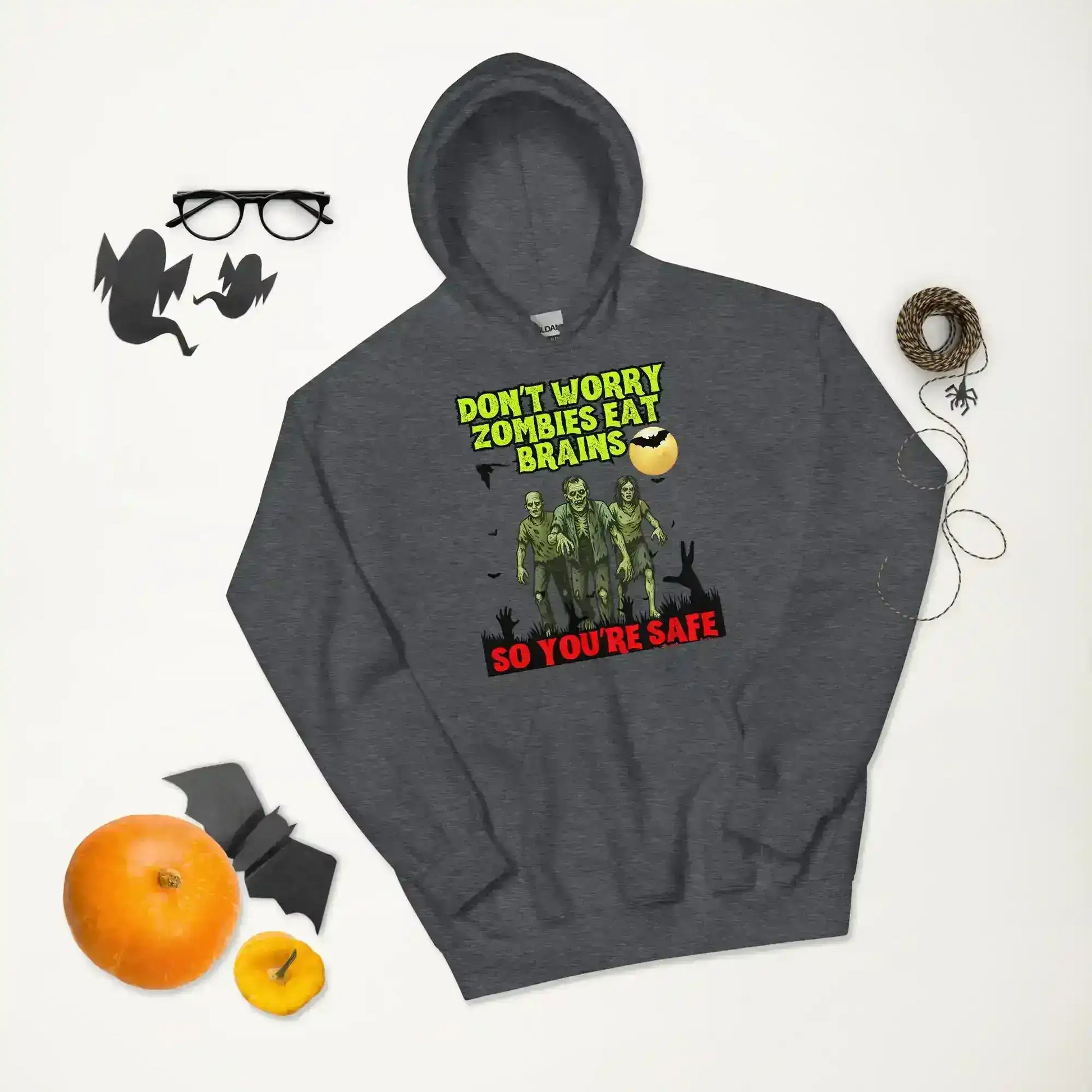 Don't Worry Zombies Eat Brains So You're Safe Pullover Hoodie - Halloween Insult Humor - Cady Creations