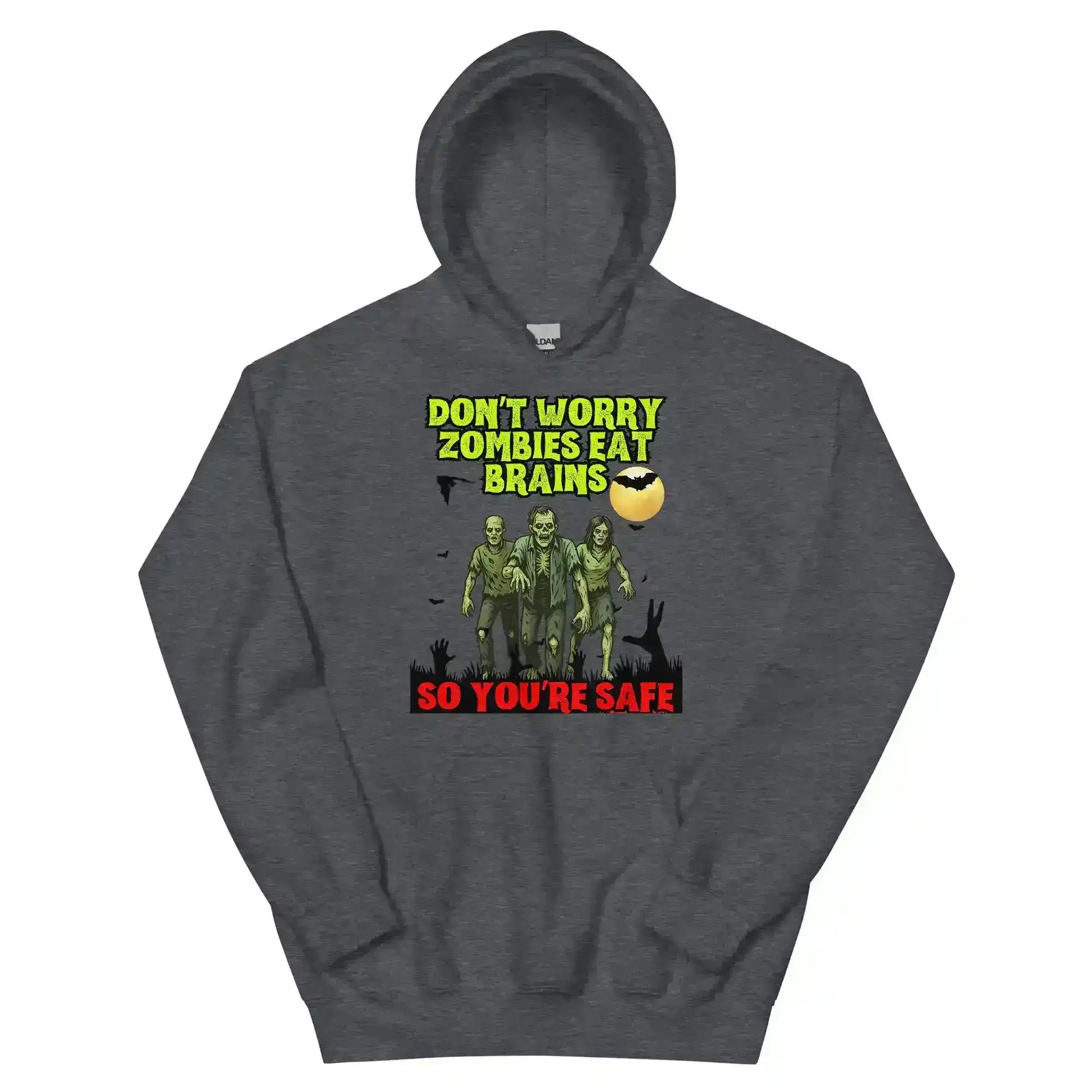 Don't Worry Zombies Eat Brains So You're Safe Pullover Hoodie - Halloween Insult Humor - Cady Creations
