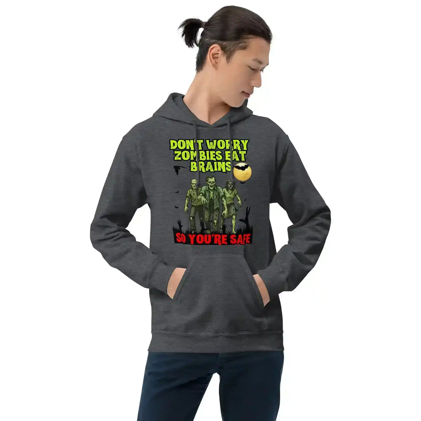 Don't Worry Zombies Eat Brains So You're Safe Pullover Hoodie - Halloween Insult Humor - Cady Creations