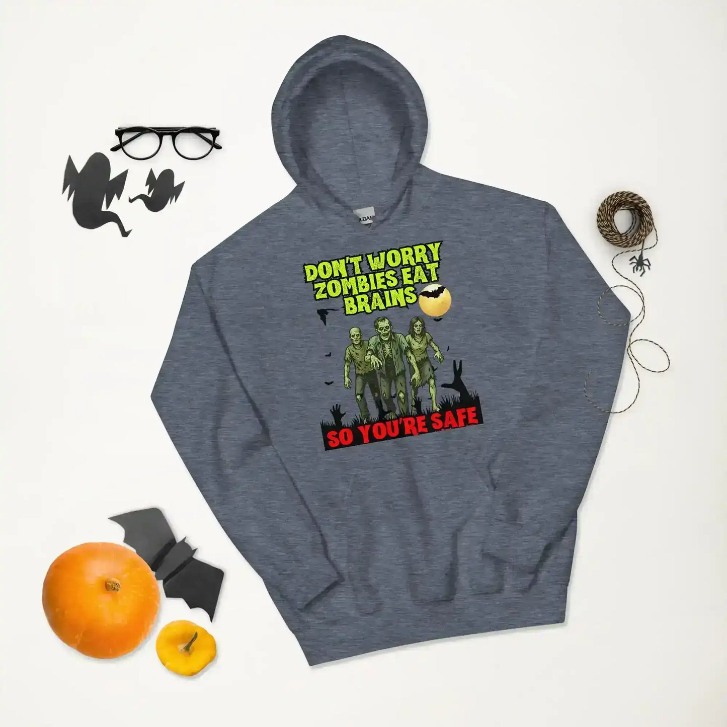 Don't Worry Zombies Eat Brains So You're Safe Pullover Hoodie - Halloween Insult Humor - Cady Creations
