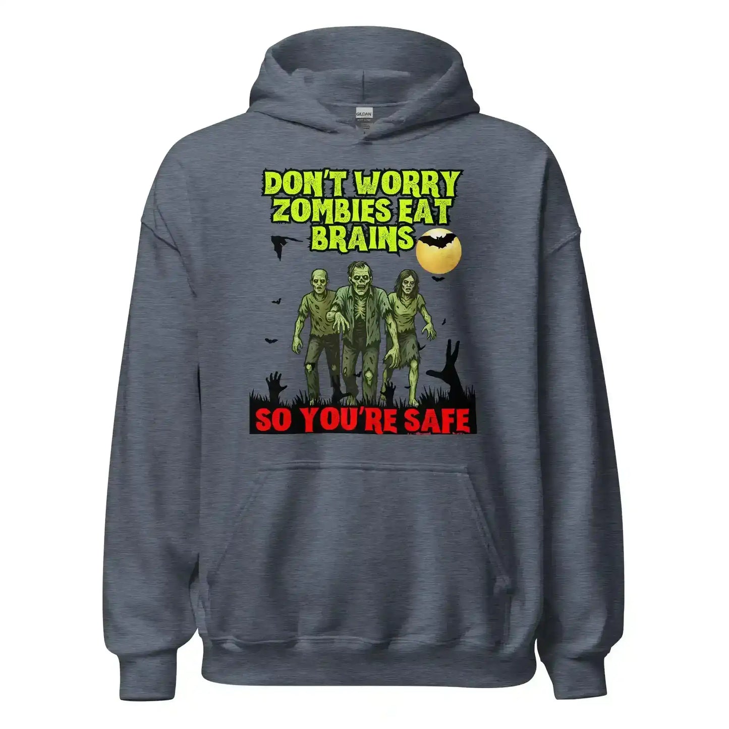 Don't Worry Zombies Eat Brains So You're Safe Pullover Hoodie - Halloween Insult Humor - Cady Creations