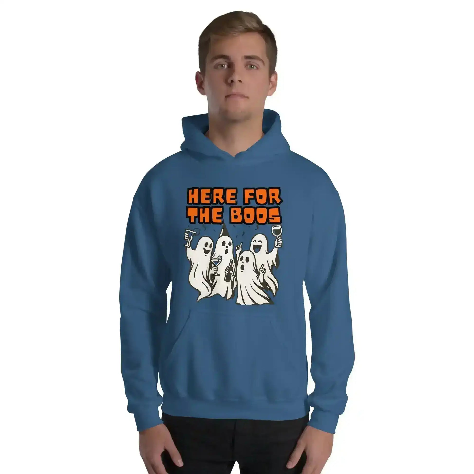Here For The Boos Pullover Hoodie - Halloween Drinking Humor - Cady Creations