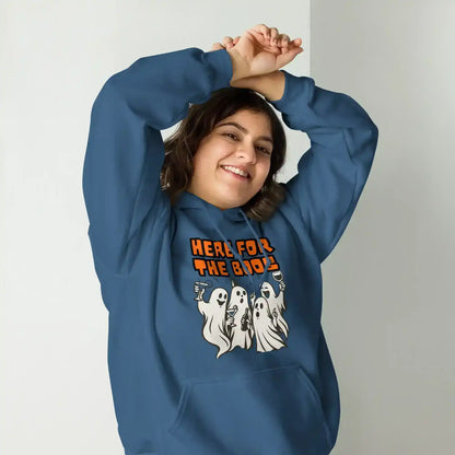 Here For The Boos Pullover Hoodie - Halloween Drinking Humor - Cady Creations