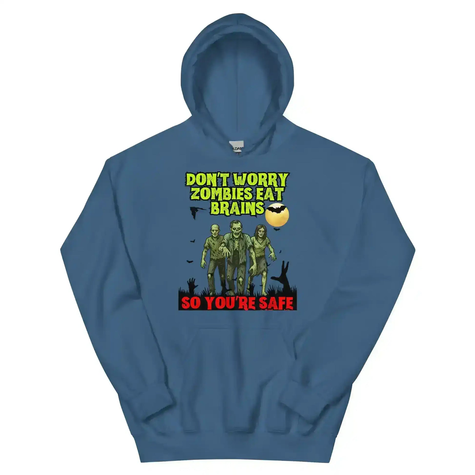 Don't Worry Zombies Eat Brains So You're Safe Pullover Hoodie - Halloween Insult Humor - Cady Creations